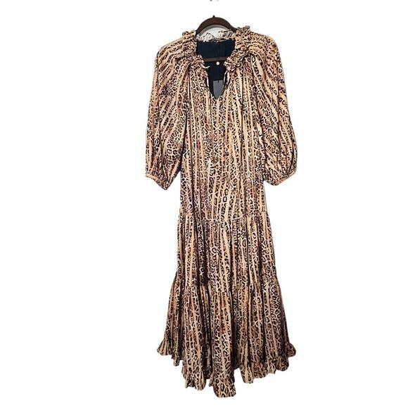 NEW Kobi Halperin Whistler Animal-Printed Midi Dress Tiered Ruffle Lined Size Lg - Picture 3 of 12